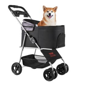 Pet Stroller, 35 lbs Weight Capacity, Foldable Dog Stroller Cart, 4 Wheels Cats Pram with Detachable Carrier & Mesh Windows